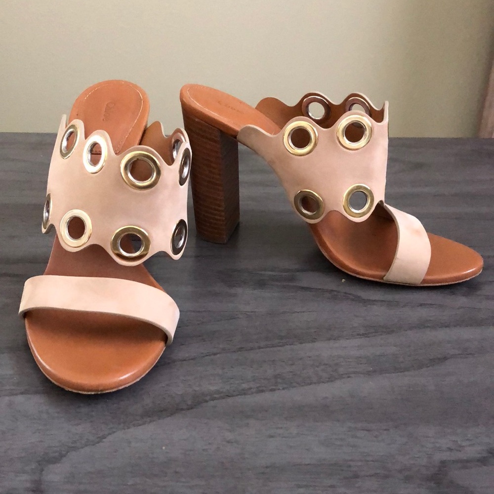 Chloe Light beige eyelet mule